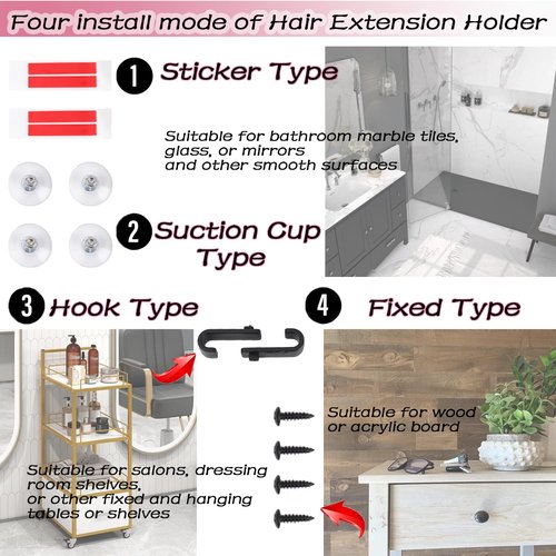 Fehoka Hair Extension Holder holder for Washing,Styling, Packing and Storing,Hair Extension Holder holder for salons,bathrooms, beauty shops, cloakrooms.4 quick&easy Installation Modes With Tool.