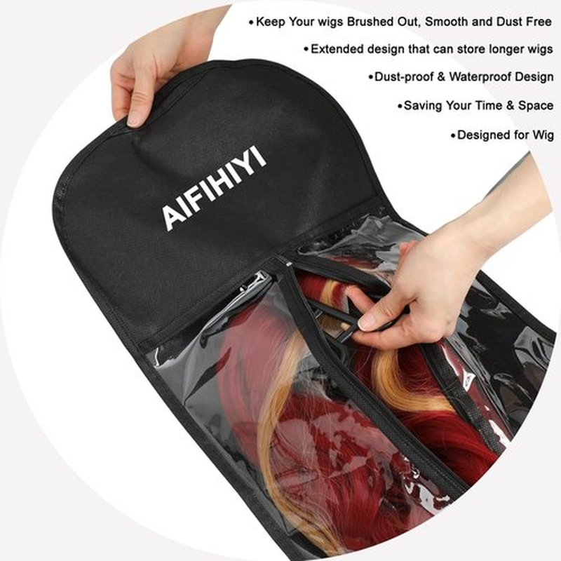 AIFIHIYI Hair Extension Holder 3Pcs Wig Storage Bags with Hanger, Wig Holder Wig Storage for Multiple Wigs, Breathable Dust-proof Extra Long Wig Bags for Hair Extensions & Accessories (Hot Pink)