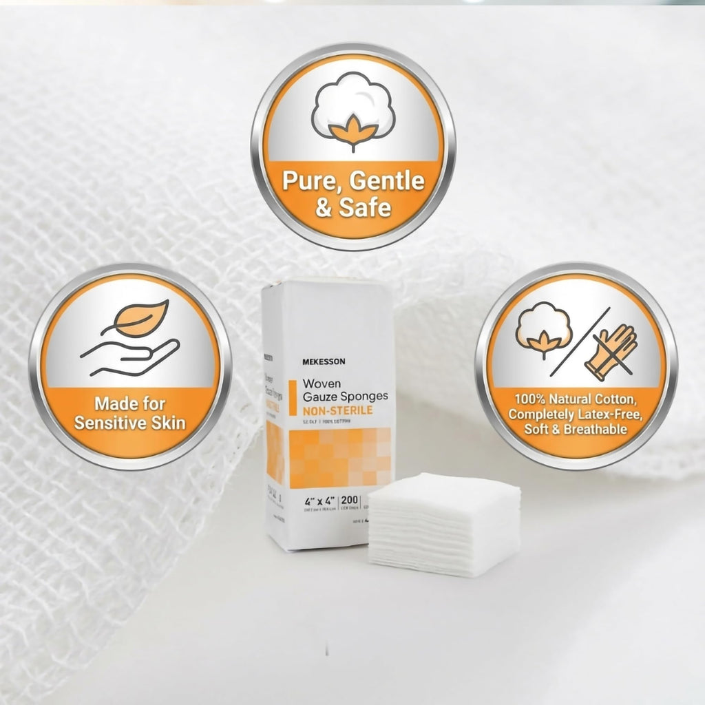 McKesson Non-Sterile Woven Gauze Pads 4x4 Inch [2000 Count] - 12-Ply 100% Cotton Breathable Woven Gauze Sponges for Wound Care & First Aid Medical Supplies