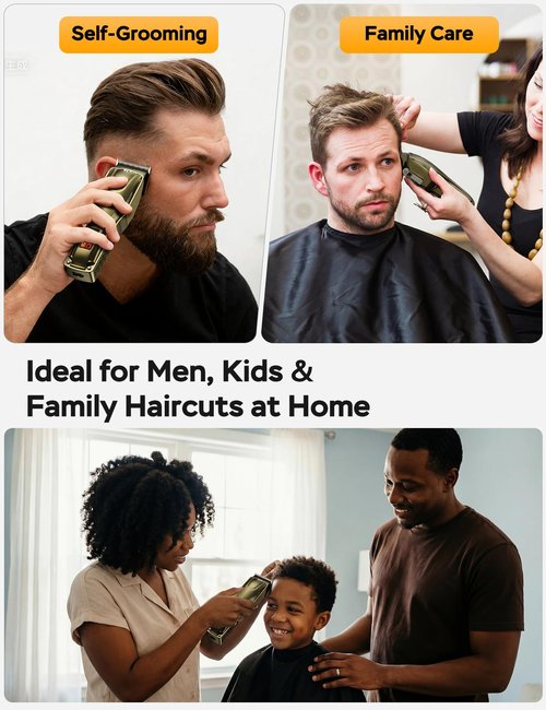 GinJee Hair Clippers for Men, Cordless & Corded Barber Clipper with 5Hrs Runtime, 7000RPM Rotary Motor & LED Display, Waterproof Professional Hair Cutting Kit for Men and Home Use (Gold)