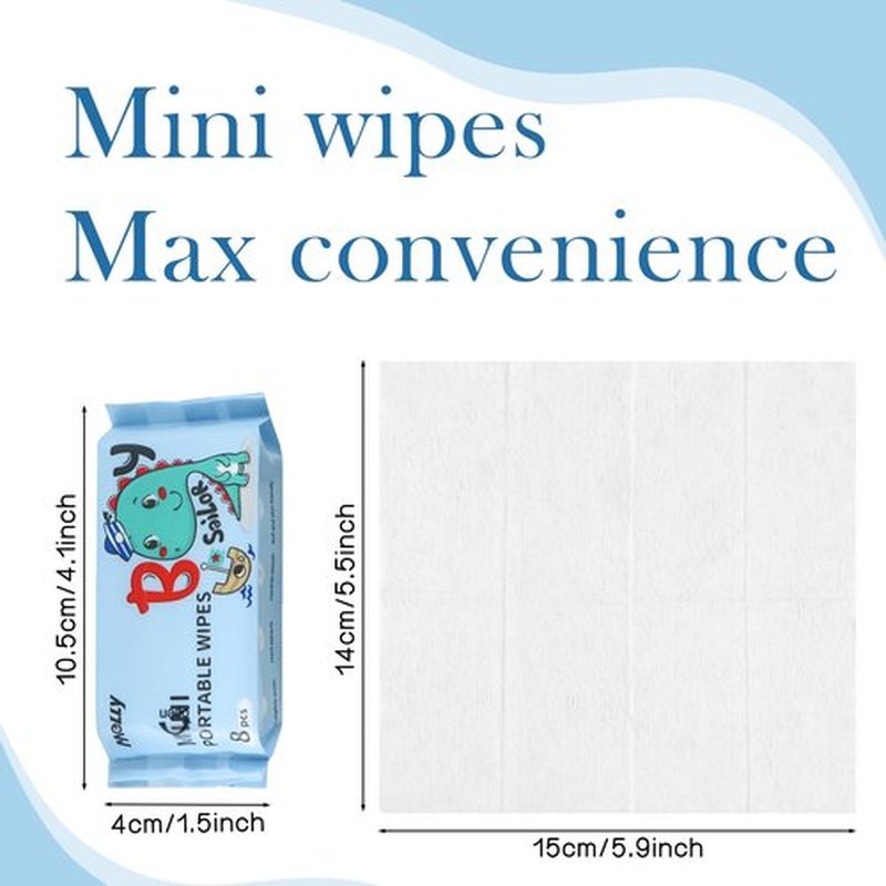 Etenpo Wet Wipe Travel Size, Mini Makeup Wipes, Easy Portability, Skin-Friendly Ingredients, 24 Pack Total 192 Wipes, Blue