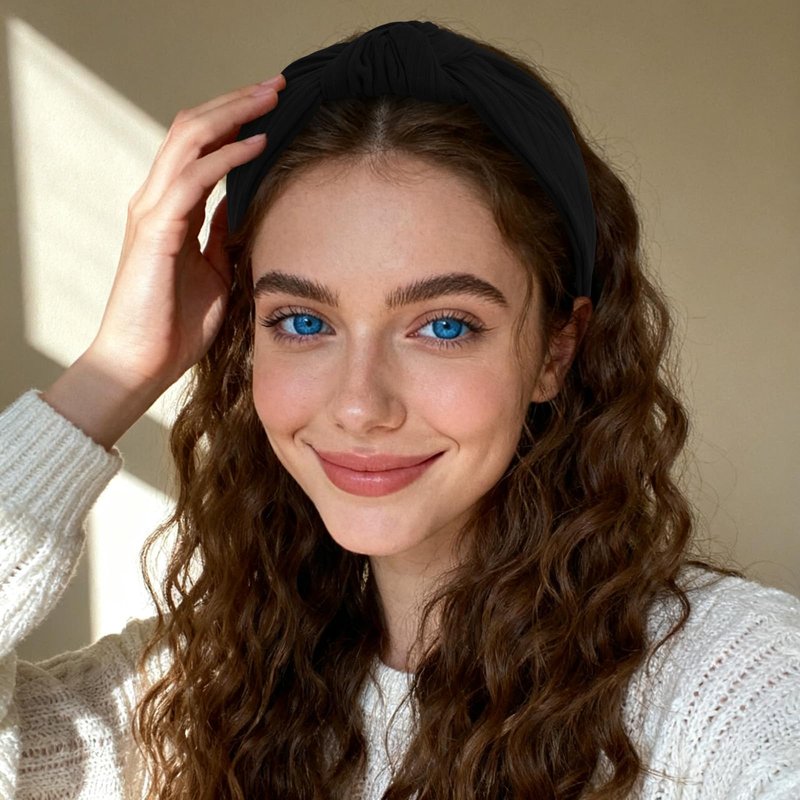 YISSION Wide Black Knotted Headband for Women - 3.34 Inch Stretchy Knit Fabric Hair Band, Comfortable Non-Slip Fashion Hair Accessory for Daily Styling & Parties
