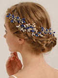 Missgrace Bride Blue Wedding Hair Side Comb with Hair Pins Pearls Women Hair Comb Rhinestone Crystal Headpiece Dainty Bridal Hair Accessories for Women