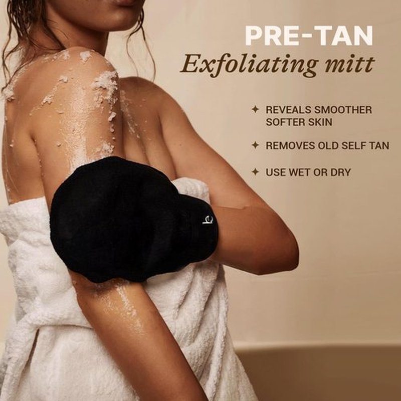 Self Tanning Mitt Applicator Set – 3-in-1 Velvet Mitts, Exfoliating Glove & Face Body Tanner Mitts for Streak-Free Tan, Reusable Self Tanner Mitt Kit for Lotion, Mousse & Spray