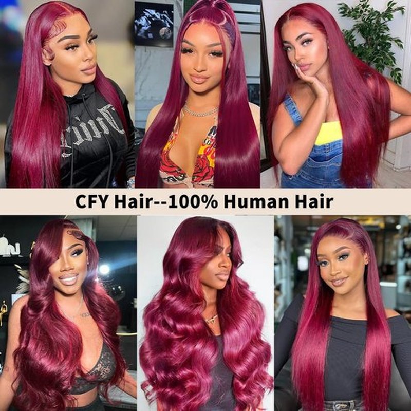 CFY Bob Wig Human Hair 13x6 HD Lace Frontal Short Straight 8 Inch Lace Front Bob Wigs Human Hair Pre Plucked Glueless 200% Density Wine Red 99J Burgundy Color