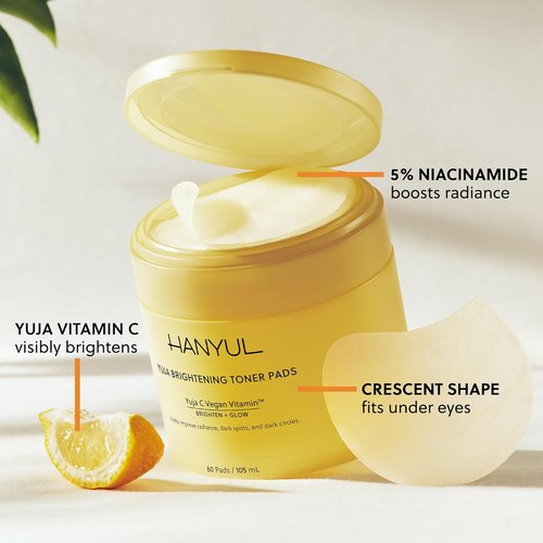 HANYUL Yuja Toner Pads - Brightening Korean Yuzu & Vitamin C with 5% Niacinamide | 60 Sheets for Even Skin Tone