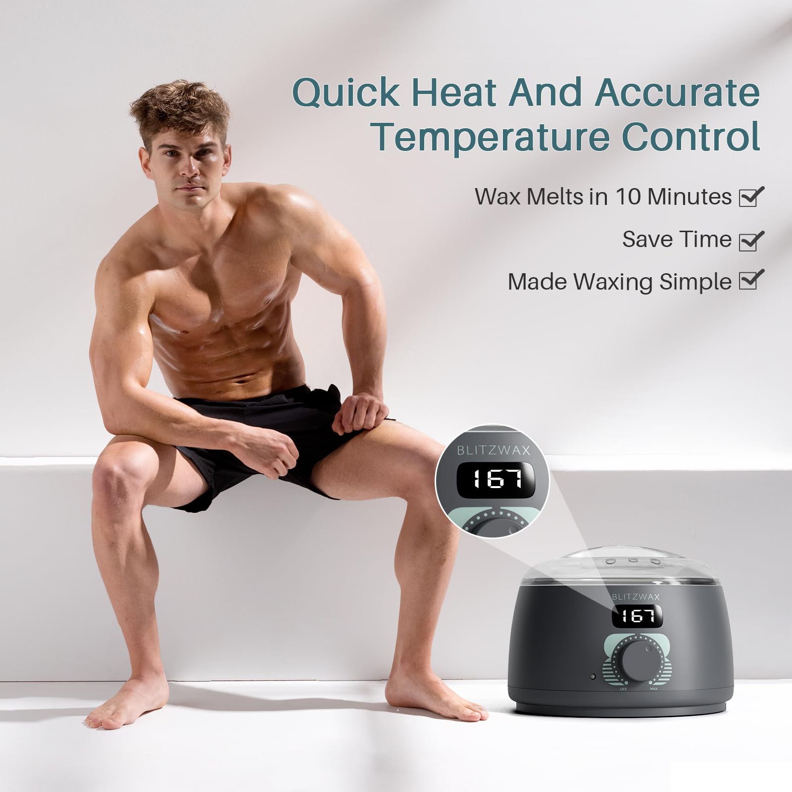 BLITZWAX Waxing Kit for Men, Back Nose Brazilian Hard Wax Warmer Home Use