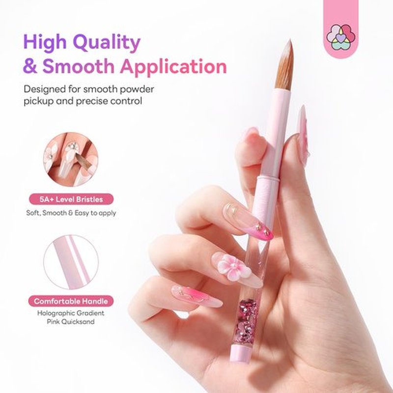 SAVILAND Kolinsky Acrylic Nail Brush Set: Size 6,10,12,14 Professional Manicure Brushes with Gradient Pink Handle for Acrylic Powder 3D Carving & Nail Art Extension Tools Kit Salon Home DIY