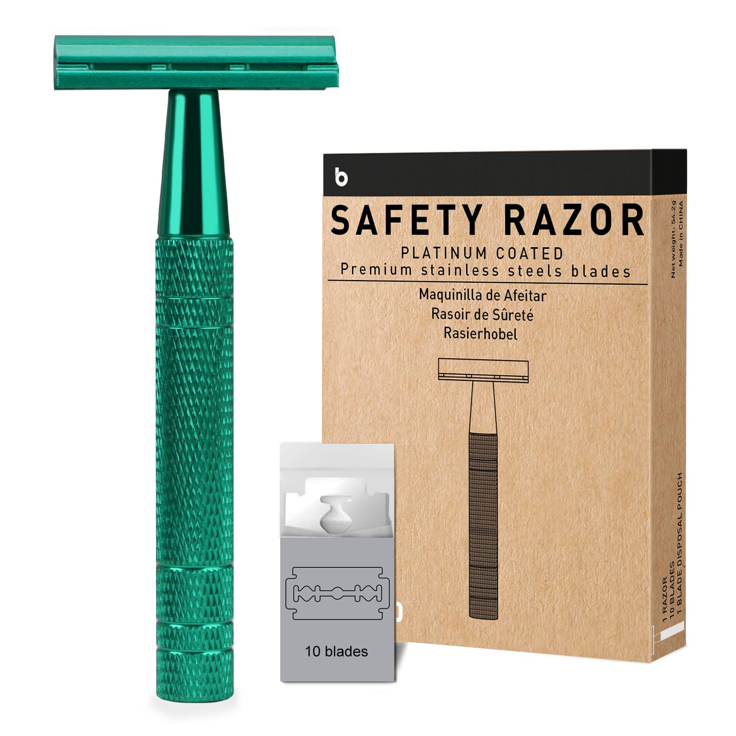 Green Safety Razors for Men and Women, Reusable Metal Single Blade Razor