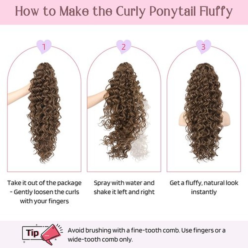 HOOJIH Ponytail Extension, Clip in Ponytail 24 Inch Hair Extension Curly Wavy Ponytail Fluffy Soft Synthetic Fiber Hair Pieces for Women - Dark Brown with Light Auburn