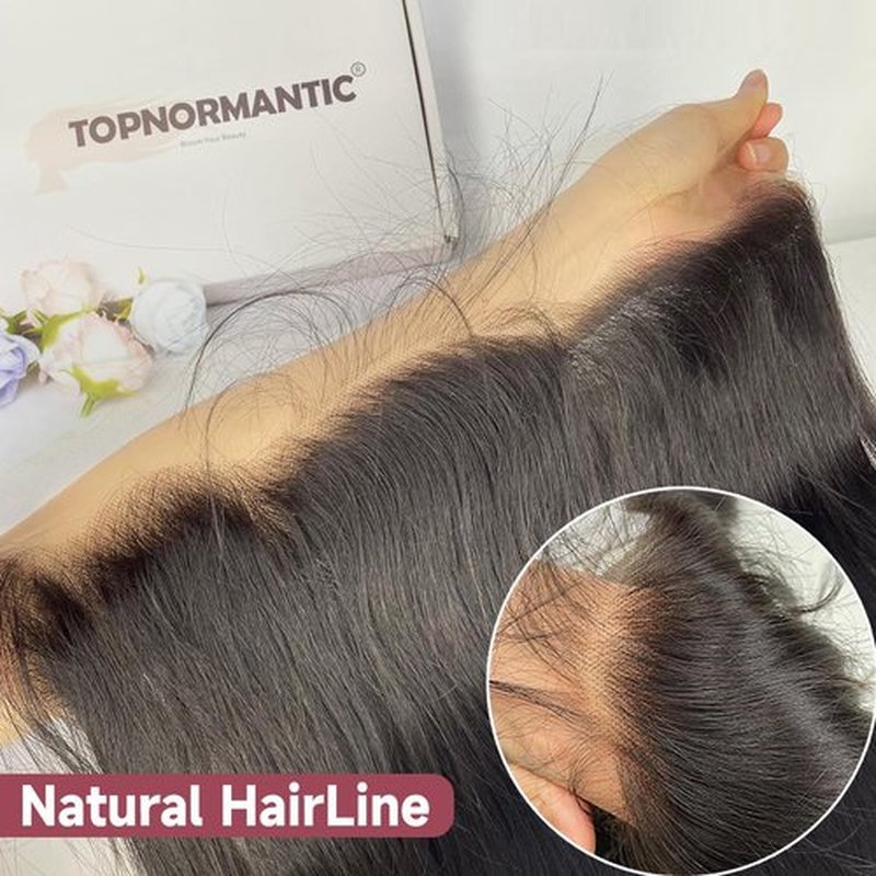 Topnormantic 13x6 Lace Frontal, 0.12mm Ultra-Thin Transparent Swiss HD Lace Pre Plucked with Baby Hair 12A Silk Soft Straight Brazilian Virgin Human Hair Frontal Free Part Single Knots 12 Inch