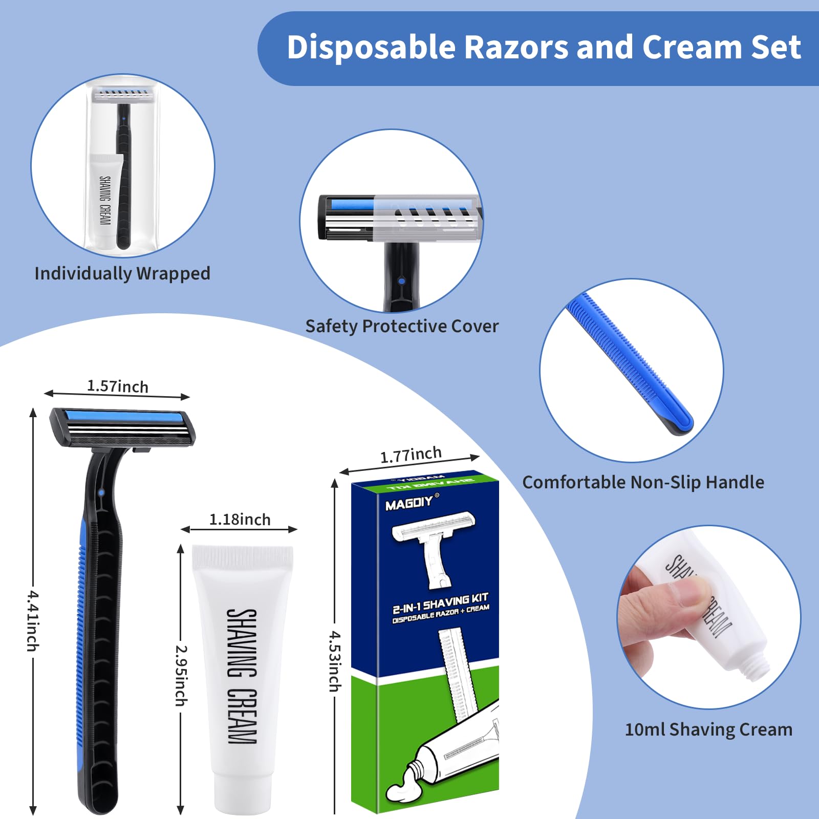 MAGDIY Shaving Kit Bulk 120 Pack, Shaving Cream Disposable Razors Bulk for Men, Twin Blade Razors Travel Size Cream, Individually Wrapped Toiletries for Homeless Travel Hotel Airbnb Donation Church