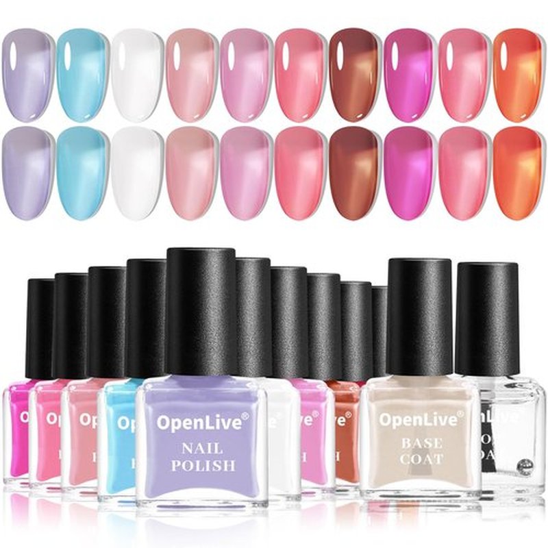 OpenLive Jelly Nail Polish Set, 10 Color With Base and Top Coat Nail Polish
