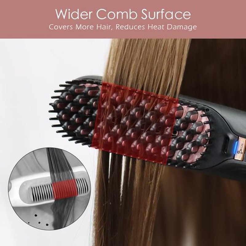 Tome Steam Hair Straightener Brush, 3-in-1 Ionic Straightening Comb with 2 Steam Levels, 3 Heat Settings (356°F–428°F), Dual Voltage 110-240V, Anti-Scald Design for Frizzy & Curly Hair (Black)