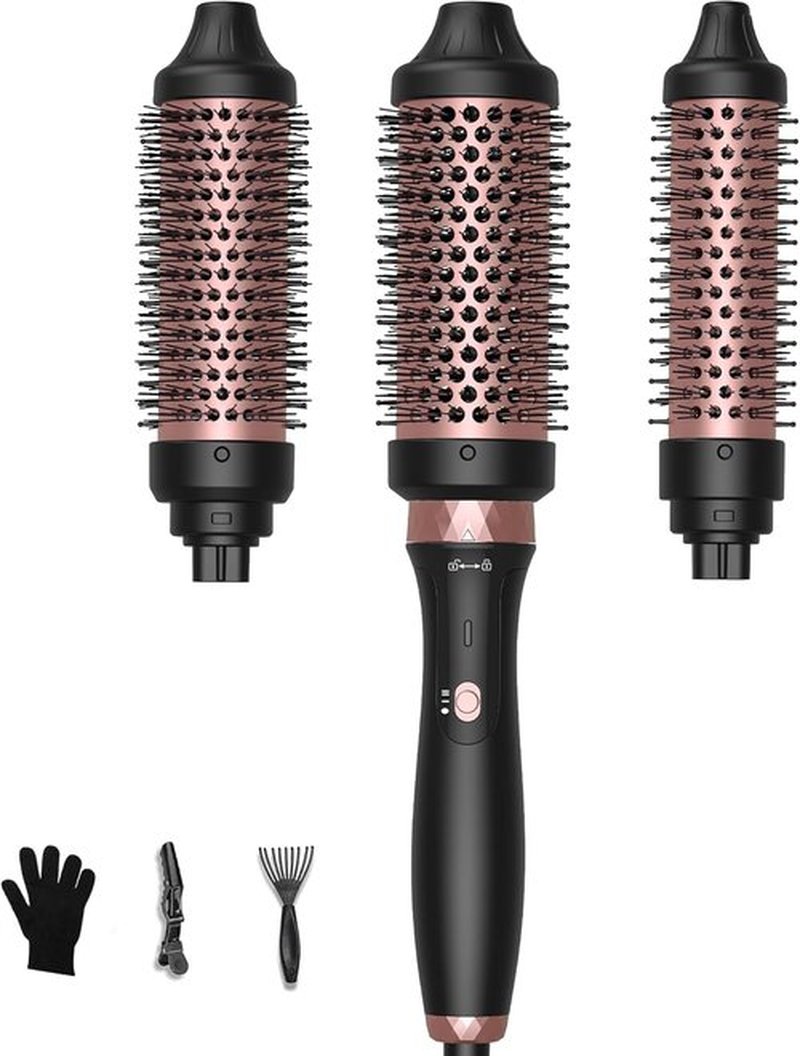 Thermal Brush,3 in 1 Thermal Brush, 3 Temp Up to 410°C Curling Curling Iron, 1.25/1.5/1.75" Detachable Thermal Round, Ceramic Tourmaline Heater, 110-220V Travel Heated Round Hair Styling Tools
