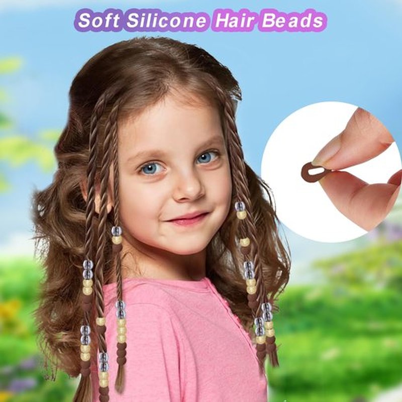 150 Pcs Glitter Silicone Hair Beads for Women Girls Braids, Soft Colorful Pony Beads Bulk for Kids Girls Women Hair Accessories for Braids(Golden)