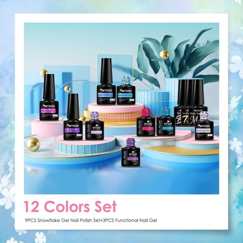 MTSSII Nude Gel Nail Polish Set 9+3 Glitter Gel Polish Kit Fluorescent Snowflake Gel Nail Polish Kit Pink Blue Purple Soak off UV LED Manicure Gifts for Girls