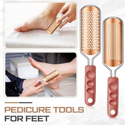 Moxweyeni 14 Pack Colossal Foot File Pedicure Tool Set with 2 Style Large and Small Hole Replacement Callus Remover Blades Rose Gold Stainless Steel Detachable Pedicure Foot Rasp for Dead Skin Remover