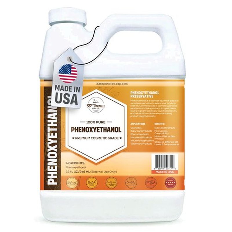 PHENOXYETHANOL Preservative Liquid (32 oz) Paraben-Free; Formaldehyde-Free; Water & Oil Soluble | Suitable for Soap Making, Lotions, Conditioners, Creams | Keeps Products Fresh & Safe | 32 Ounces