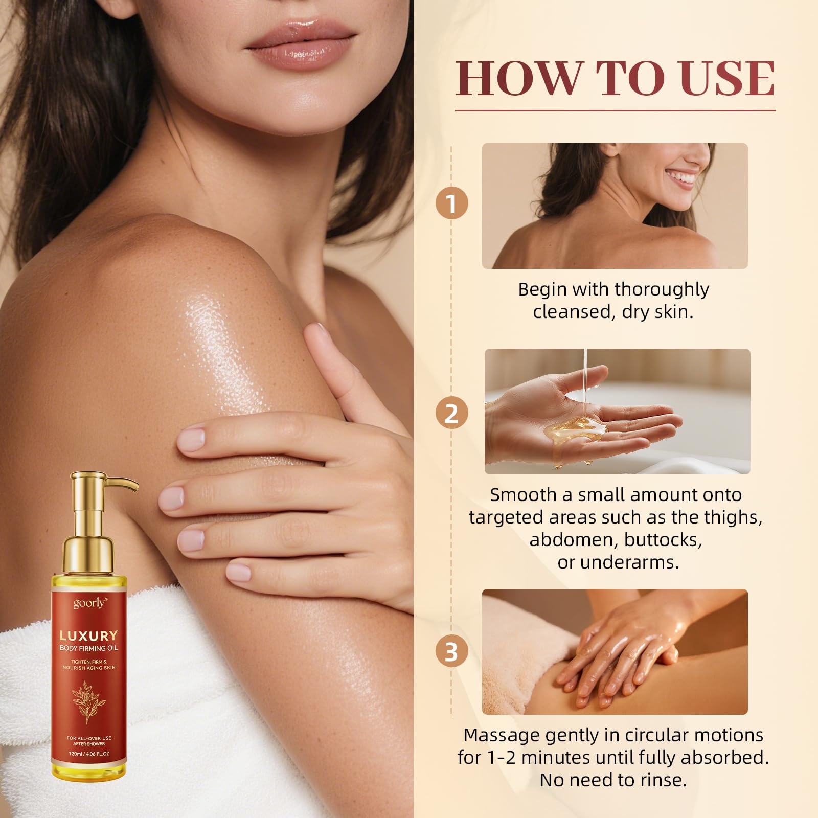 Body Firming Oil, Luxury Skin Oil For Arms Natural Plant Oils, For Arms, Legs, Stomach&Body, Lightweight Non-Greasy Firms All Over Skin, Deeply Moisturizes, After Shower Body Oil for Women, 4.06 fl oz