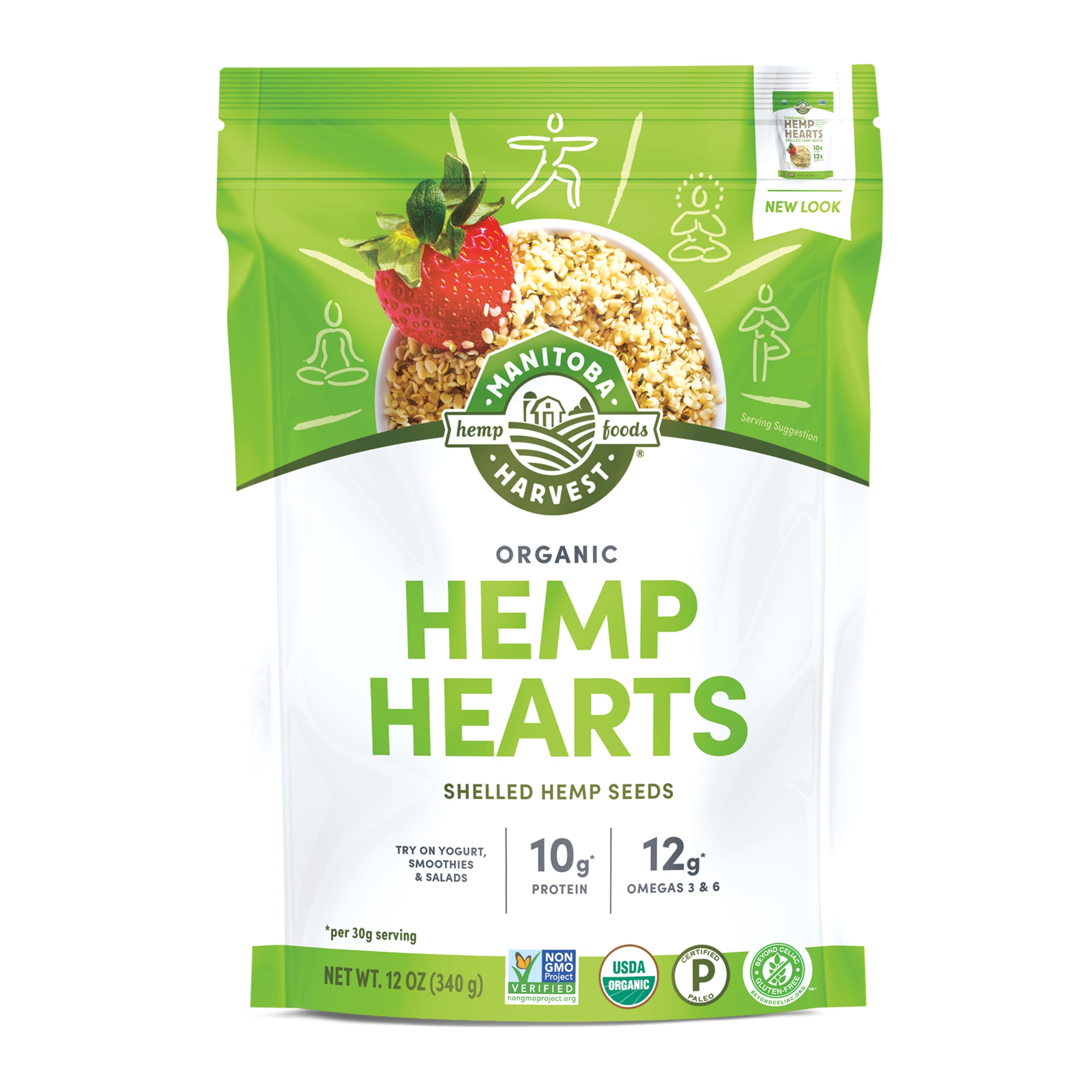 Manitoba Harvest Organic Hemp Hearts, 12oz, 10g Plant Based Protein and 12g Omega 3 & 6 per Srv, Smoothies, yogurt & salad, Non-GMO, Vegan, Keto, Paleo, Gluten Free
