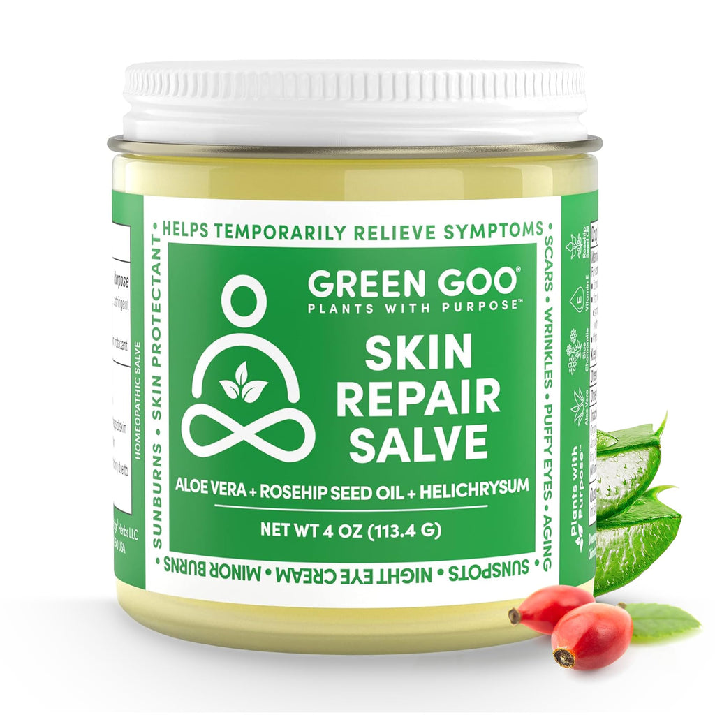 Green Goo Skin Repair Healing Salve, Natural Body & Face Moisturizer with Aloe Vera, Improves Skin's Appearance, Great for Scarring & Wrinkles, 4 Oz