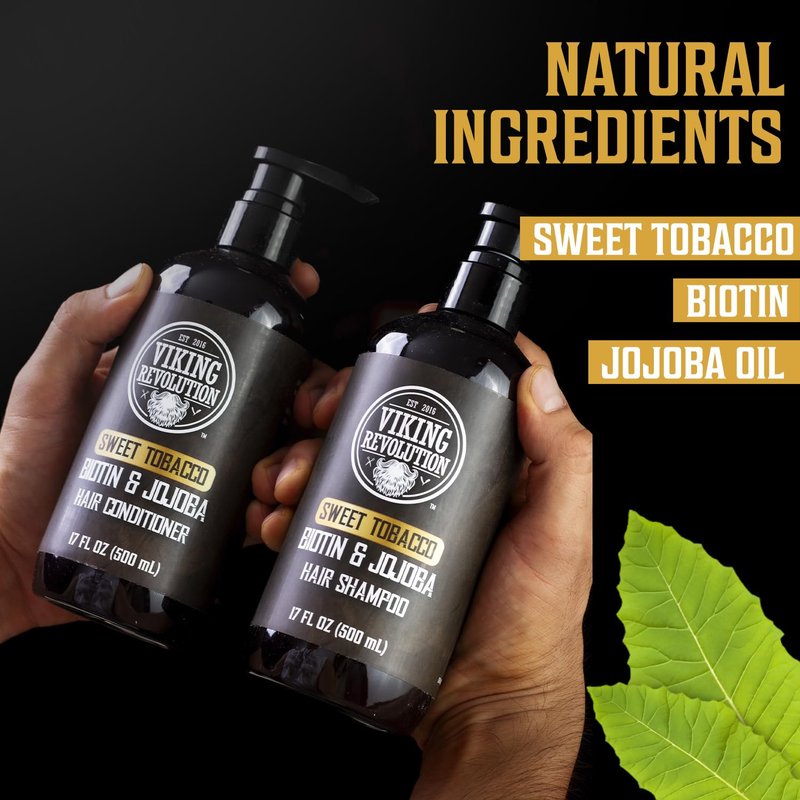 Viking Revolution Sweet Tobacco Men's Shampoo & Conditioner Set - Biotin & Jojoba Oil for Thinning Hair (17 Oz)