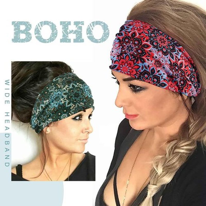 Acenail Wide Headbands Women Boho Turban Knotted Headband Floral Elastic Non Slip Hairband Workout Yoga Head Scarfs Bohemian Headwraps Fashion Hair Accessories for Women 4Pcs (Floral)