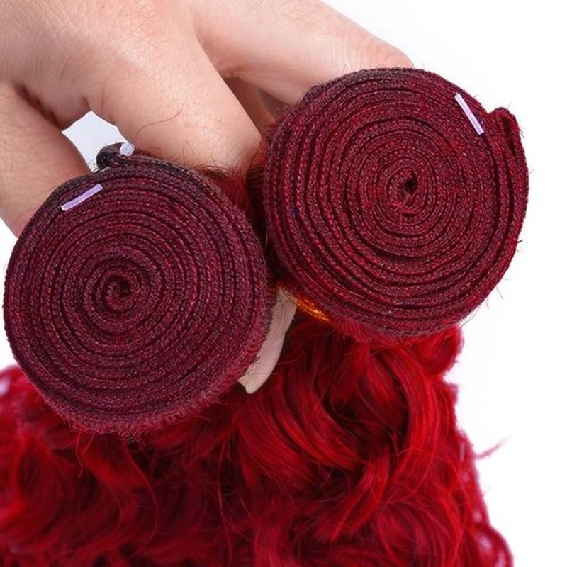 Red Human Hair Bundles Burgundy Kinky Curly Bundle Peruvian Virgin Hair Mixed Length 3 Bundles/150g 14 16 18 Inch Fire Red Kinky Curly Bundle Hair Extensions