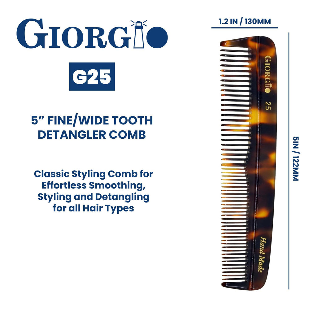 Giorgio G25 FineTooth and WideTooth Pocket Comb - Hair Styling Comb for Men and Women, Handmade Beard Combs for Men, Barber Combs, for Grooming,Saw Cut and Polished