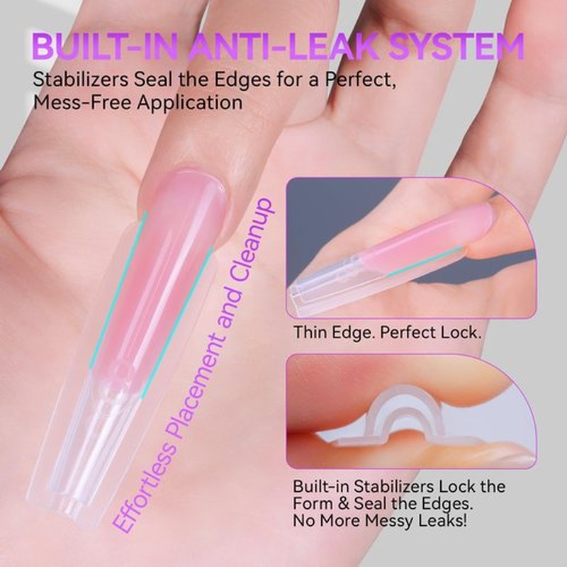 Gelike EC Sandwich Nail Forms for Builder Gel: 2026 New Dual Nail Form No Gel Stacking Warping or Bubbles for Home Extensions Art - 240Pcs 15 Sizes Top & Bottom Molds - Long Coffin