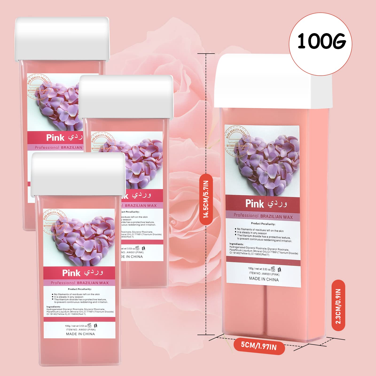 Seopri Roll On Wax, Hair Removal Wax Cartridges with Strips 50Pcs and Wax Wipes 16Pcs, Depilatory Wax Roller Refill 4 Pack, Waxing Kit for Leg, Arm, Underarm