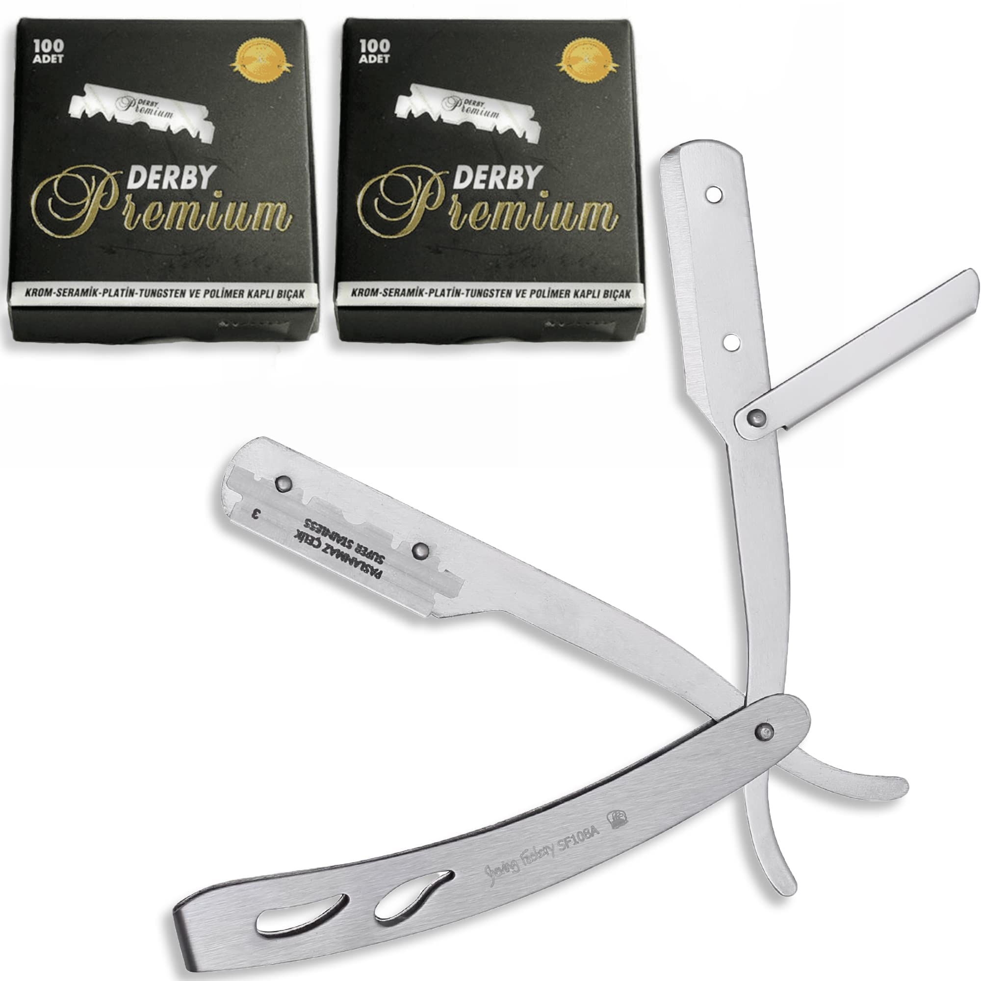 the shave factory Straight Edge Razor Kit - with Single | Stainless Steel razors for men from (Matte / 200 Derby Premium Blades)