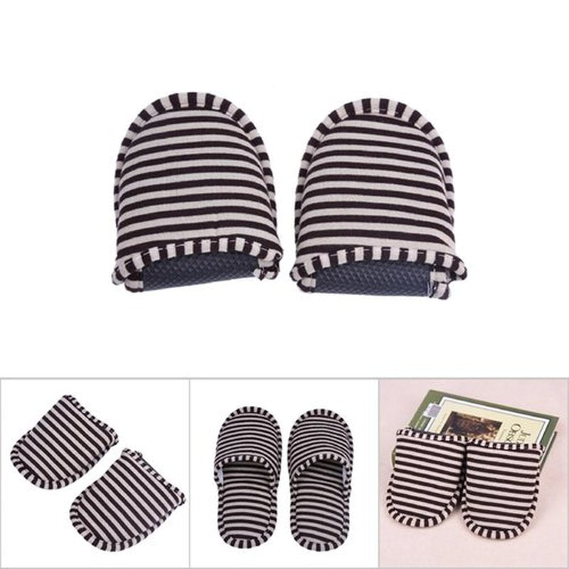 Travel Slippers Portable, Foldable Reusable Hotel House Indoor Soft Cotton Anti Slip Slippers for Women Men Home Hotel (Woman Coffee stripes)