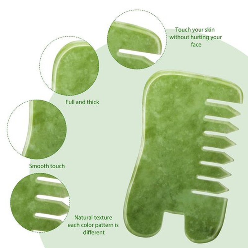 BBTO 2 Pcs Jade Comb for Scalp Massage Gua sha Comb for Head Body spa Hair Multifunctional Handheld Massage Tools(Heart, Classic Style)