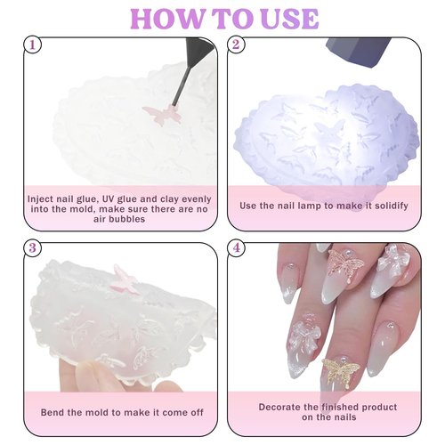 6Pcs 3D Silicone Nail Molds, Flowers Nail Charm Butterfly Nail Art Silicone Mold Spring Flower Nail Charms Resin Molds with 121 Patterns Nail Art for Women Accessories Nail Supplies, Earrings