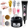 SUTOZMIWE Solid Builder Nail Gel, Clear Sculpting Gel for Nail Art, Non-Sticky 3D Carving Modeling Hard Gels with Gold & Silver Chrome Nail Powder for DIY Salon Manicure at Home