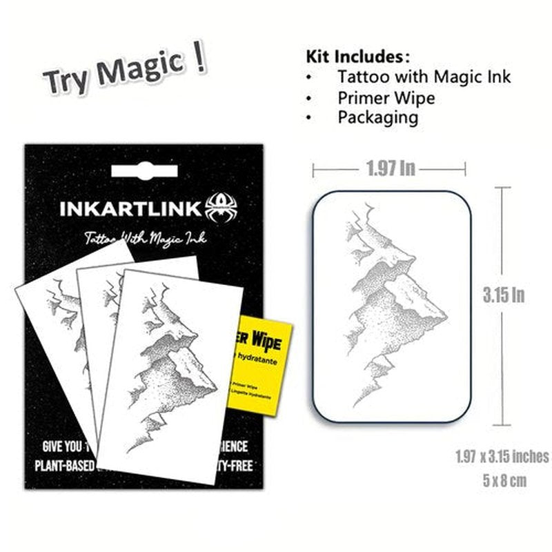 INKARTLINK Semi Permanent Tattoos, 3 Sheets of Small Temporary Tattoos, Adult Art Designs, Party Favors, Waterproof, Realistic, No Adhesive, No Reflective, Lasts 1-2 Weeks (Mountains)
