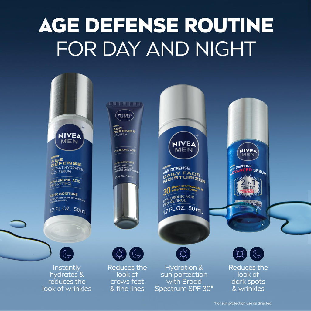 NIVEA MEN Age Defense Eye Cream with Hyaluronic Acid, 24-Hour Hydrating Under Eye Cream for Men Helps Reduce Look of Crow's Feet, Fine Lines and Dark Circles, 0.5 Fl Oz Tube