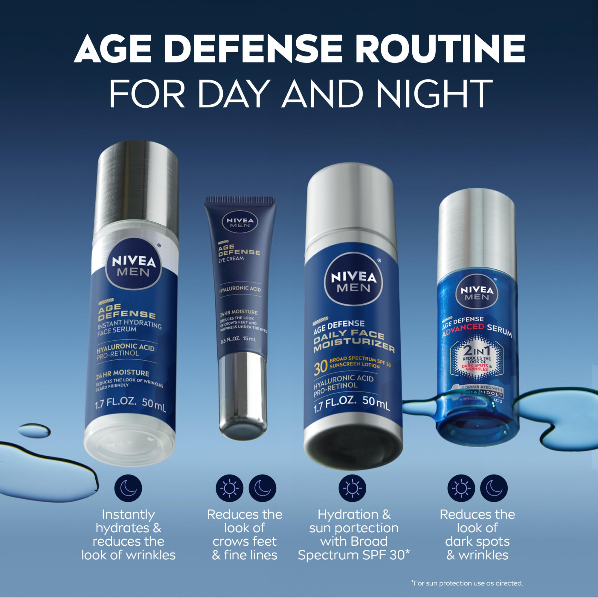 NIVEA MEN Age Defense Eye Cream with Hyaluronic Acid, 24-Hour Hydrating Under Eye Cream for Men Helps Reduce Look of Crow's Feet, Fine Lines and Dark Circles, 0.5 Fl Oz Tube
