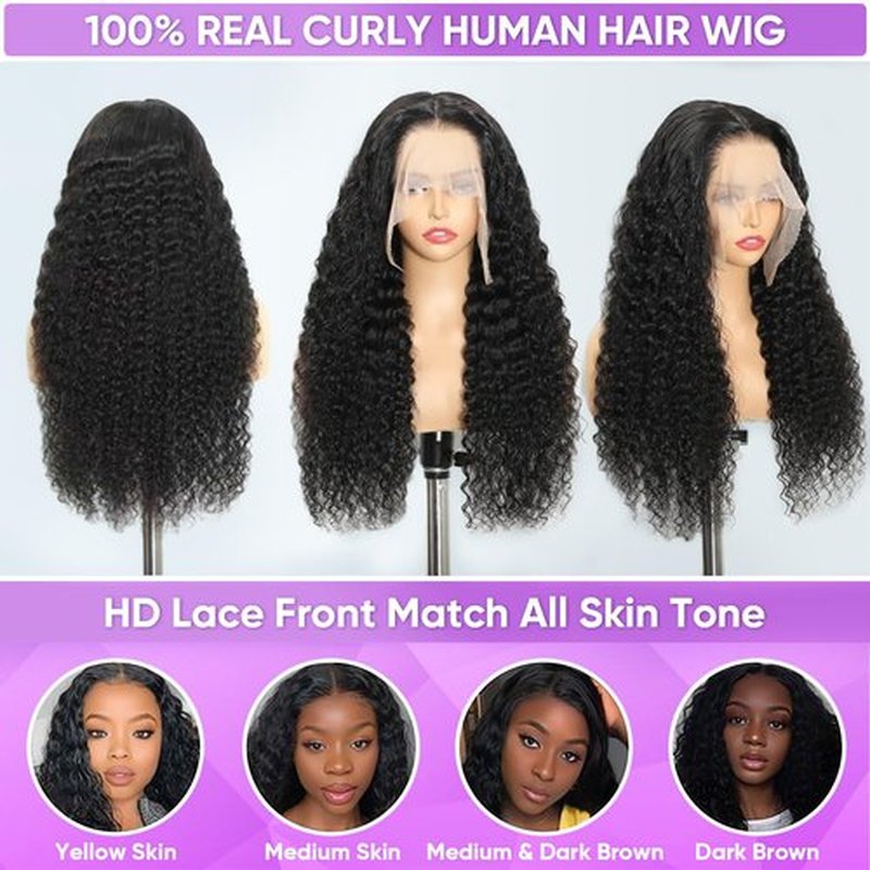 Gaoosi 13x6 Deep Wave Lace Front Wigs Human Hair 30 Inch Curly Deep Wave Wig Human Hair 13x6 200 Density HD Lace Front Wigs Human Hair Pre Plucked Curly Human Hair Wig for Women Natural Black Color