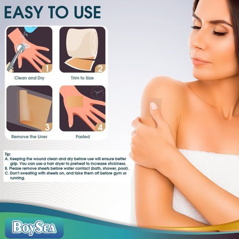 Boysea Silicone Scar Sheets (1.6" x 120") Clear Silicone Scar Tape - Scars Removal Treatment - Reusable Scar Strips for Keloid, C-Section, Burn, Surgical Scars