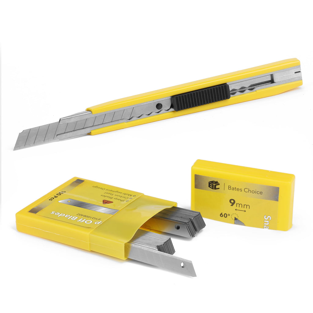 Bates- Snap Off Blades, 100 pcs, 9mm, 60 Degree, Carbon Steel Razor Blades, Razor Blade Retractable