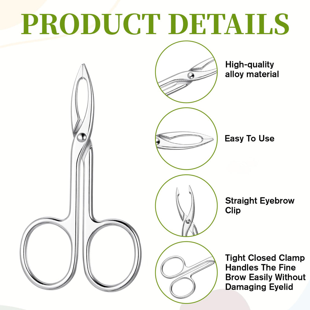 2 PCS Scissor Tweezers for Eyebrows, Metal Straight Tip Scissor Tweezers with Handles, Flat Plucker Tweezers Scissors for Remover Facial Hair and Eyebrow Care(Silver)