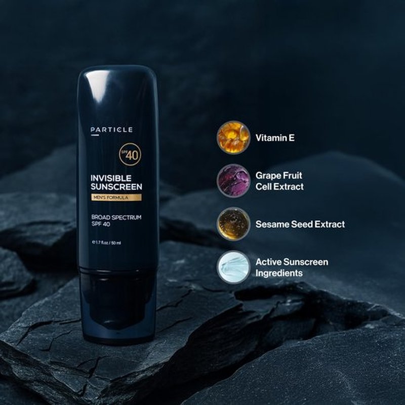 Particle Invisible Sunscreen, Men’s Transparent SPF 40 Sunscreen Lotion with Vitamin E, Daily Skin Care for Men, Lightweight Formula for Sun Protection, Beard Friendly, Non Greasy, 1.7 FL OZ