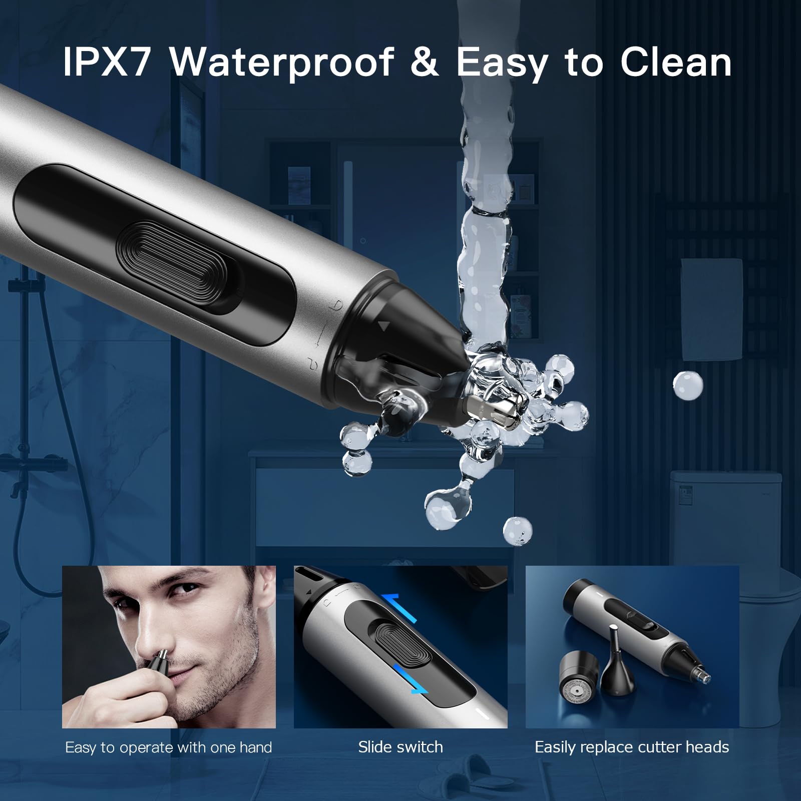 Dapsang Nose Hair Trimmer for Men Rechargeable USB Ear Nose Eyebrow Razor 3 in 1 Electric Facial Hair Trimmer Kit Waterproof Nasal Trimmer Painless Hair Clippers Shaver for Easy Cleansing