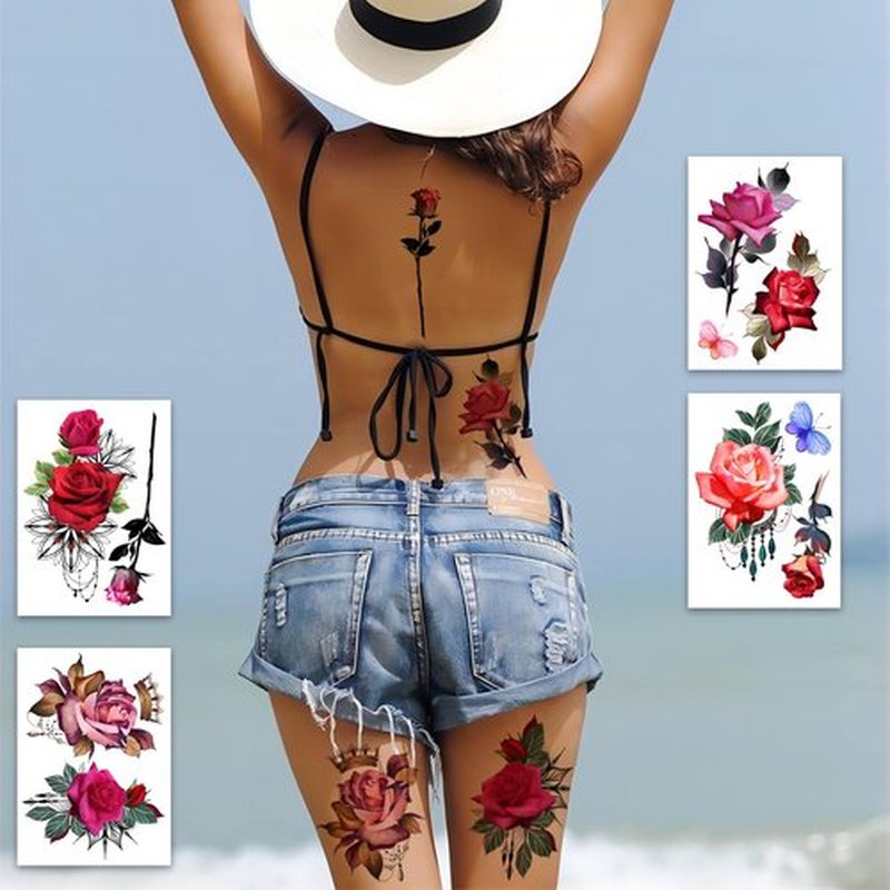 ROARHOWL Stunning rose flower temporary tattoos for women, largerose tattoo set (Rose 1)