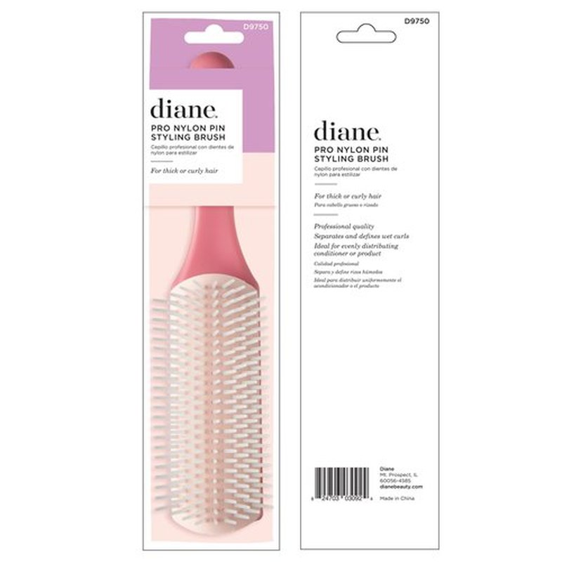 Diane Pro Nylon Pin Styling Hairbrush for Detangling, Separating, Shaping, and Defining Wet or Curly Hair, Heat-Resistant, Anti-Static, Hair Care Essential, Pink