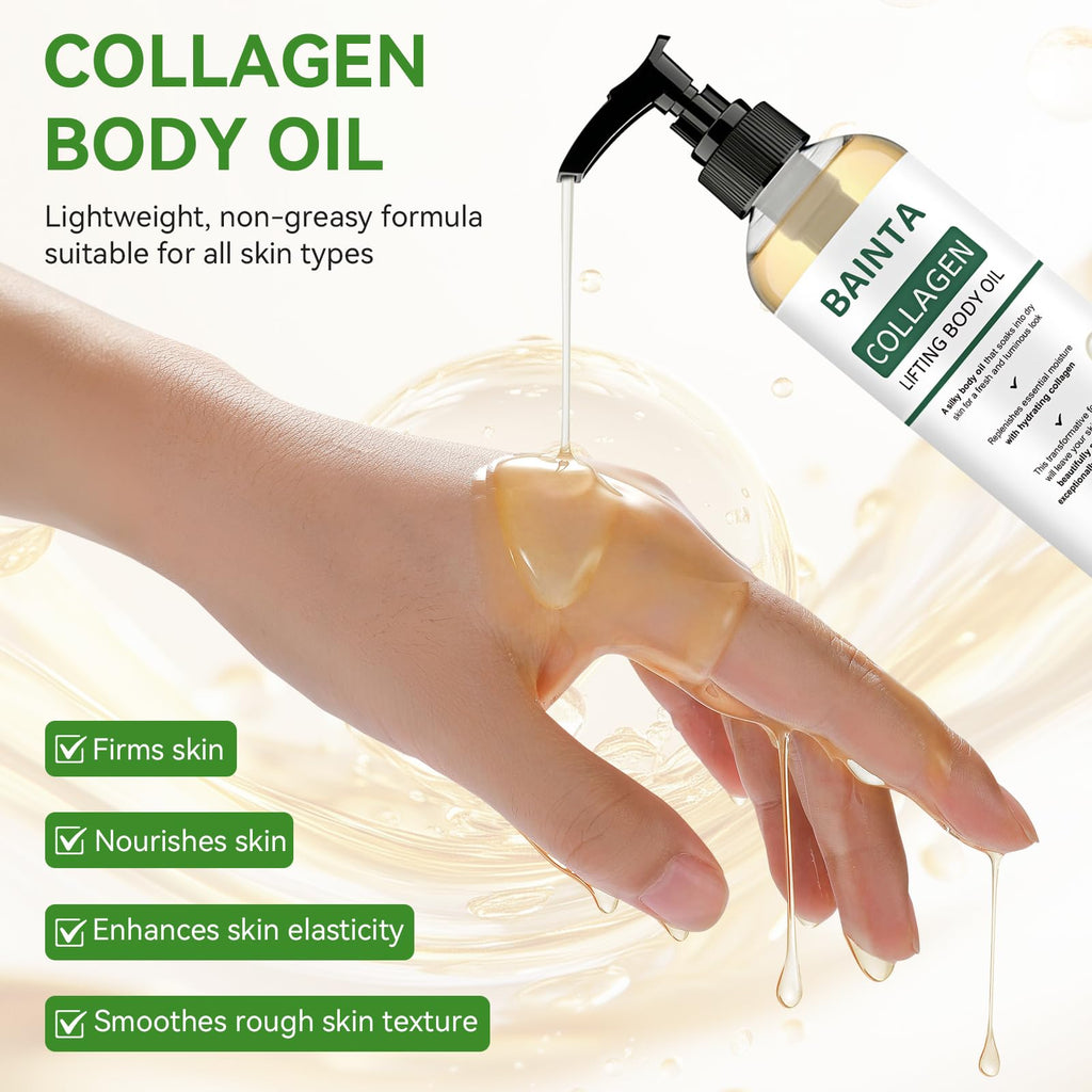 Collagen Lifting Body Oil for Firming & Hydration - Lightweight Non-Greasy, Fast-Absorbing, Helps Soften Crepey Skin, Smooth & Silky Skin Finish, Daily After Shower Body Care for Women & Men -3.38FLOz