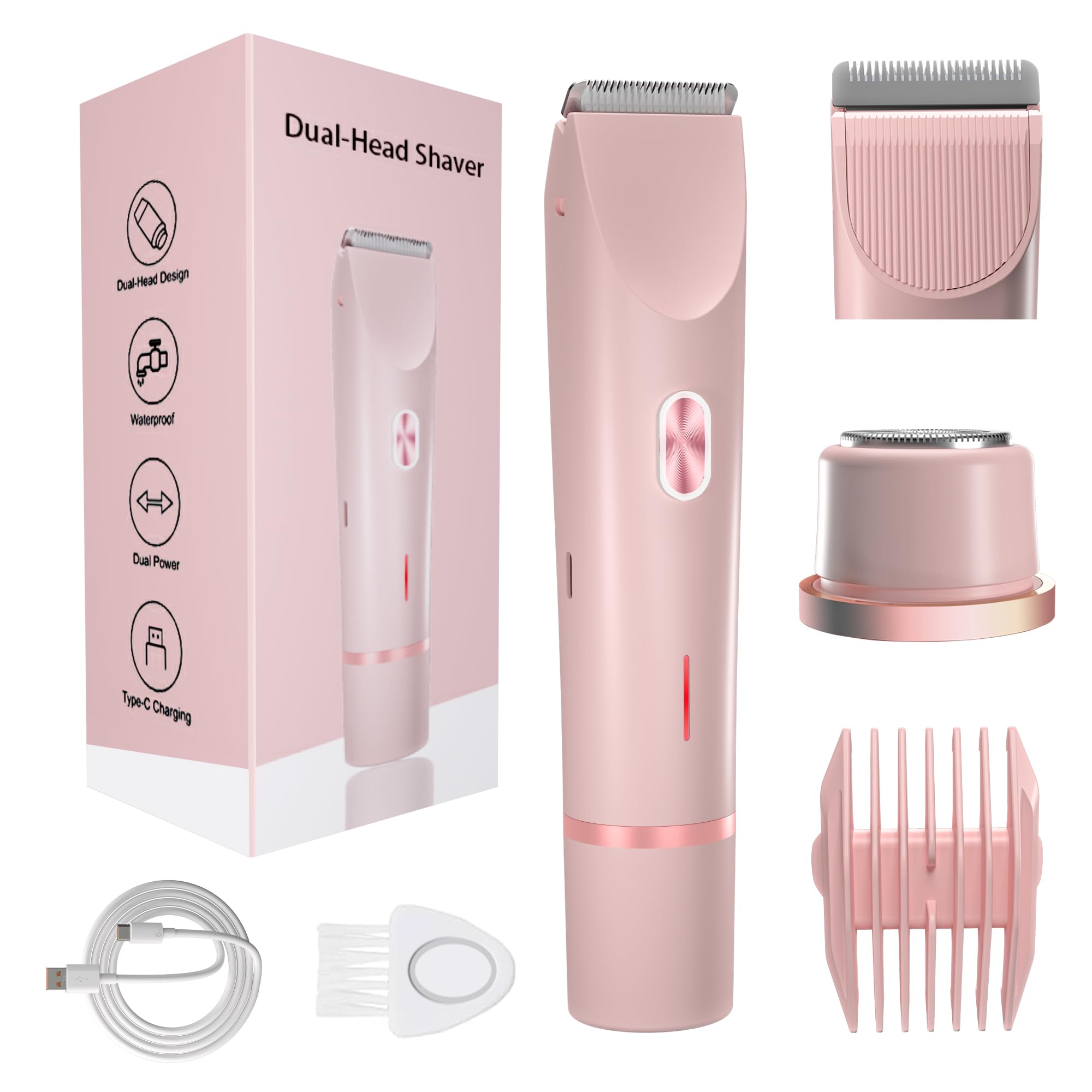 Bikini Trimmer for Women,2 in 1 Womens Electric Razors for Shaving with Dual Ceramic Blades,Painless Personal Trimmer for Body,Face&Intimate Part Hair,Waterproof Groomer for Travel